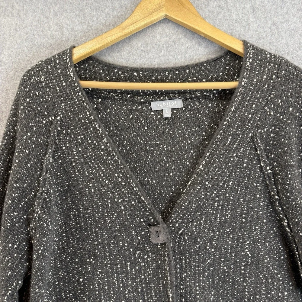 Habitat Sweater Gray Tweed Cardigan Sweater V Neck Chunky Knit Size Large NWT